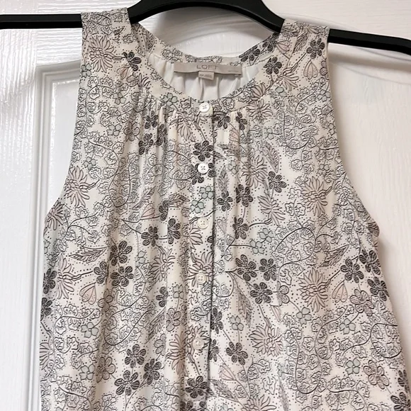 LOFT cream colored dress with pink, mint, and grey/navy floral pattern. - Picture 4 of 6